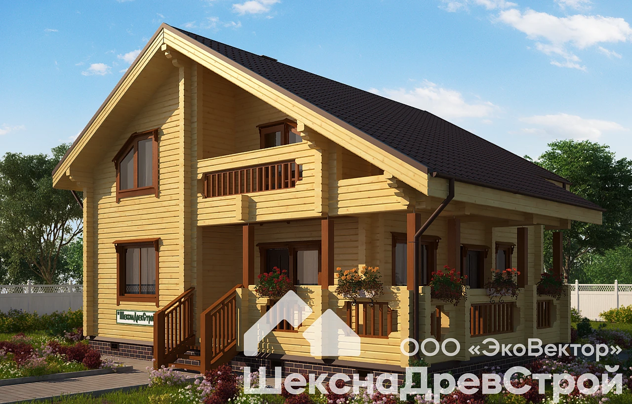 Дом из клееного бруса 10,42х9,42м.- Бк-37