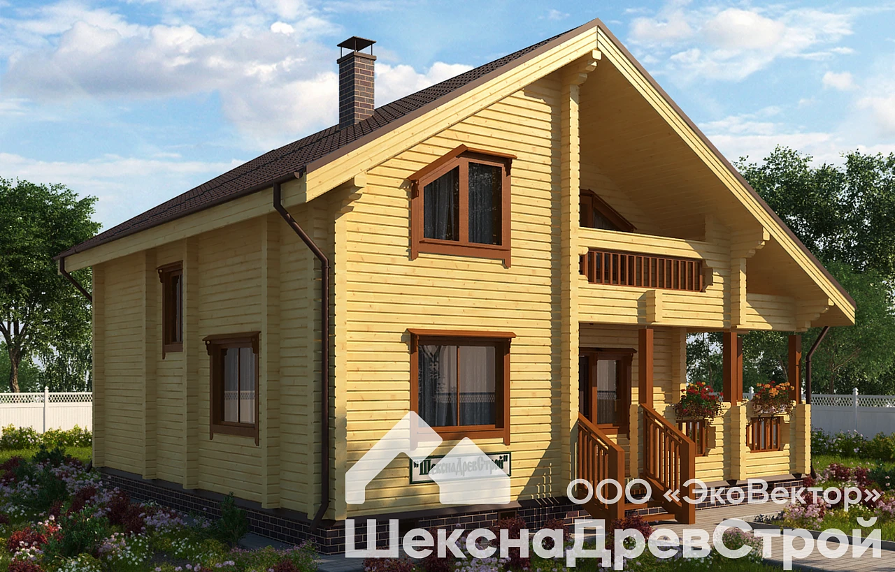 Дом из клееного бруса 10,42х9,42м.- Бк-37